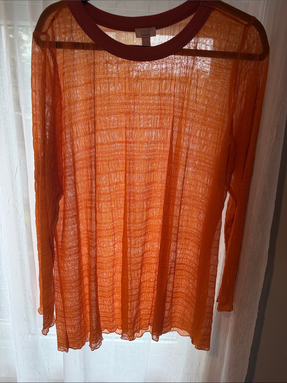 LOGO by Lori Goldstein Sheer Orange Long-Sleeve Top